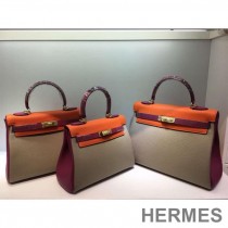 Hermes Kelly Bag Color Blocking Clemence Leather Gold Hardware In Orange/Rose