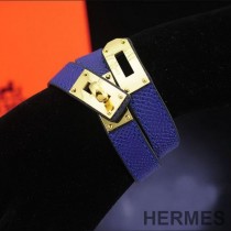 Hermes Kelly Double Tour Bracelet Epsom Calfskin In Blue