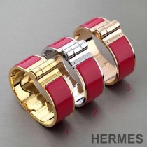 Hermes Large Hinged Enamel Bracelet In Red