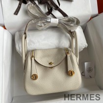 Hermes Lindy Mini Bag Togo Leather Gold Hardware In Beige