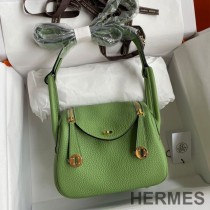 Hermes Lindy Mini Bag Togo Leather Gold Hardware In Green