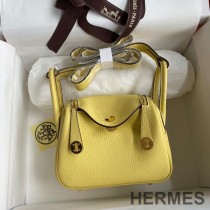 Hermes Lindy Mini Bag Togo Leather Gold Hardware In Lemon