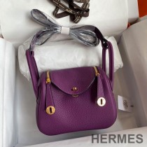 Hermes Lindy Mini Bag Togo Leather Gold Hardware In Purple