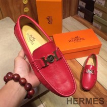 Hermes Loafers Men Togo Leather In Red