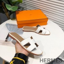 Hermes Oran Slides Women Nappa Leather In White