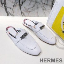 Hermes Oz Mules Women Coquelicot Calfskin In White
