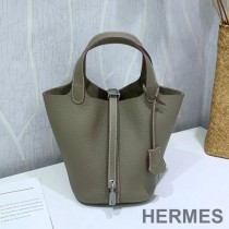 Hermes Picotin Lock Bag Clemence Leather Palladium Hardware In Military Green