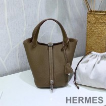 Hermes Picotin Lock Bag Clemence Leather Palladium Hardware In Taupe