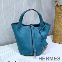 Hermes Picotin Lock Bag Clemence Leather Palladium Hardware In Teal