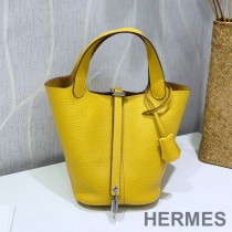 Hermes Picotin Lock Bag Clemence Leather Palladium Hardware In Yellow