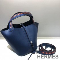 Hermes Picotin Lock Bag Tressage Epsom Leather Palladium Hardware In Navy Blue