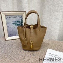 Hermes Picotin Lock Mini Bag Togo Leather Gold Hardware In Khaki