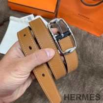 Hermes Pin Belt Epsom Calfskin In Brown/Silver