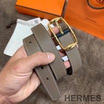 Hermes Pin Belt Epsom Calfskin In Grey/Gold