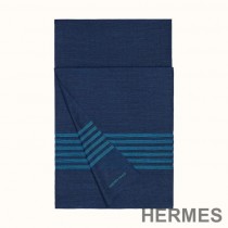 Hermes Plume Stitching Stole In Navy Blue