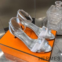 Hermes Premiere 70 Sandals Women Calfskin In Silver/White
