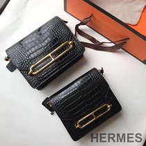 Hermes Roulis Bag Alligator Leather Gold Hardware In Black