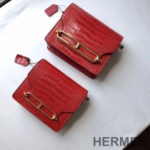 Hermes Roulis Bag Alligator Leather Gold Hardware In Red