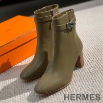 Hermes Saint Germain Ankle Boots Women Genuine Leather In Olive