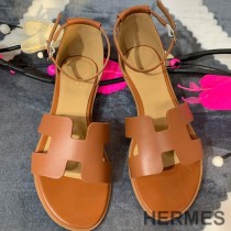 Hermes Santorini Flat Sandals Women Calfskin In Brown