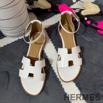 Hermes Santorini Flat Sandals Women Calfskin In White