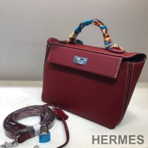 Hermes Taurillon Maurice Bag Calfskin Palladium Hardware In Burgundy