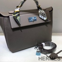 Hermes Taurillon Maurice Bag Calfskin Palladium Hardware In Grey