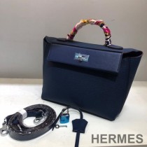 Hermes Taurillon Maurice Bag Calfskin Palladium Hardware In Navy Blue