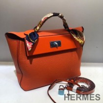 Hermes Taurillon Maurice Bag Calfskin Palladium Hardware In Orange