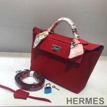 Hermes Taurillon Maurice Bag Calfskin Palladium Hardware In Red