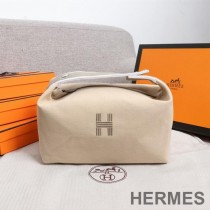 Hermes Trousse Bride-A-Brac Case Canvas Palladium Hardware In Beige
