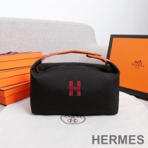 Hermes Trousse Bride-A-Brac Case Canvas Palladium Hardware In Black