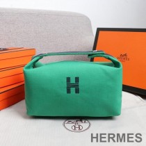Hermes Trousse Bride-A-Brac Case Canvas Palladium Hardware In Green