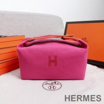 Hermes Trousse Bride-A-Brac Case Canvas Palladium Hardware In Rose