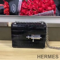 Hermes Verrou Chaine Mini Bag Alligator Leather Palladium Hardware In Black