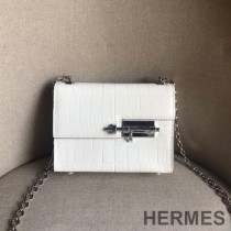Hermes Verrou Chaine Mini Bag Alligator Leather Palladium Hardware In White