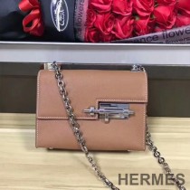 Hermes Verrou Chaine Mini Bag Goatskin Palladium Hardware In Brown