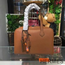Hermes Victoria II Fourre-tout Bag Clemence Leather Palladium Hardware In Brown