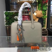 Hermes Victoria II Fourre-tout Bag Clemence Leather Palladium Hardware In Grey